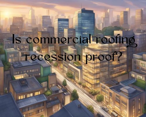 A sturdy commercial roof stands resilient amidst a bustling city, unaffected by economic downturns