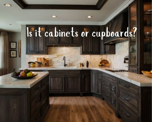 Multiple cabinets and cupboards in a kitchen, with various sizes and styles