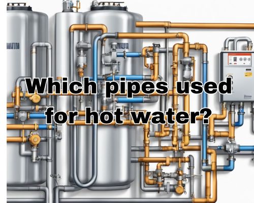 Several metal pipes labeled hot water connected to a central heating system