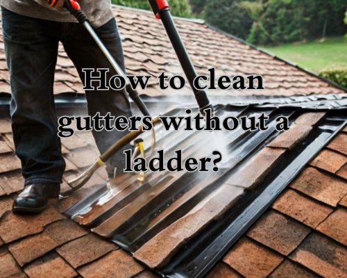 man cleaning roof gutter without using any ladder