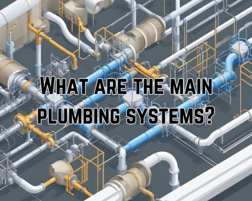 A network of pipes and valves, connecting to a water supply and drainage system, with separate lines for hot and cold water, and wastewater