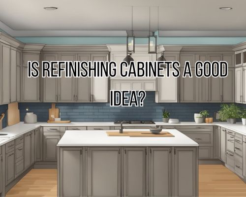 Cabinets being refinished with sanding, painting, and new hardware