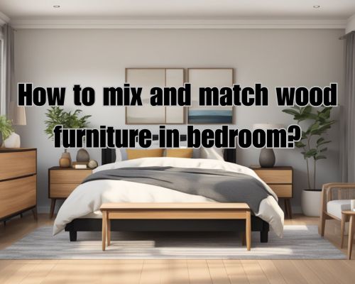 A cozy bedroom with a mix of wood furniture - a dark bed frame, a light wooden dresser, and a medium-toned nightstand