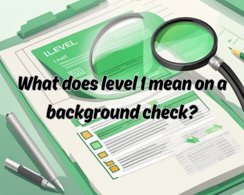 A magnifying glass hovering over a document with a checklist and a green checkmark next to Level 1 Background Check.