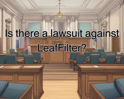 A courtroom with a judge, lawyers, and a jury, with one side representing LeafFilter and the other side representing the plaintiff