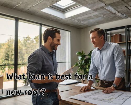 a homeowner talking to a professional for roofing loan